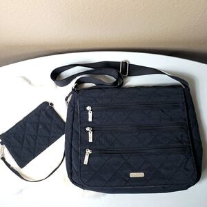 Baggallini Crossbody Quilted Messenger Bag with Padded Divider, Attached Pouch